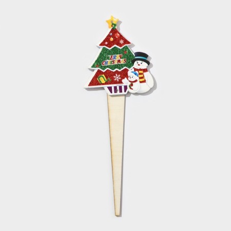 Topper decorative "Christmas tree and snowmen" 8.8x25 cm-1