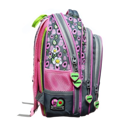 School backpack 40 x 33 x 15 cm, ergonomic back, Across 410, gray/pink ACR23-410-1-3