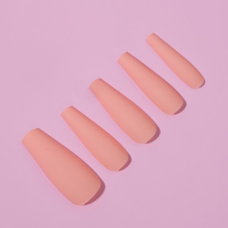 Falbled nails, 24 pcs, ballerina shape, matte beige color-1