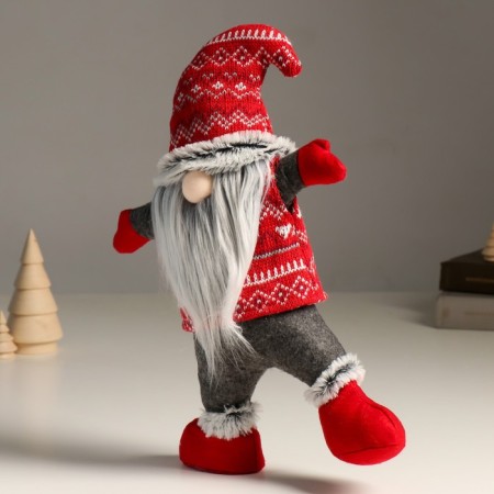 Interior doll "Santa Claus in a knitted cap with patterns - acrobat" 7x24x38 cm-3