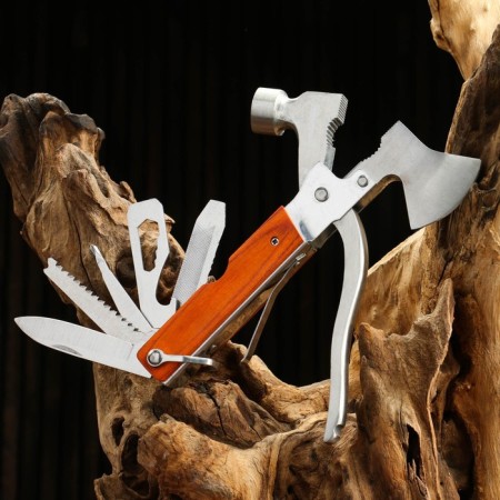 Multitul 8V1 in a case, hilt of a tree (ax, hammer, screwdrivers, knives)
