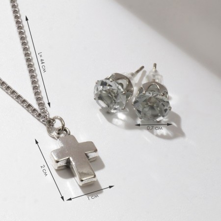 Set 2 objects: earrings, pendant "cross", color black silver, 43 cm-1