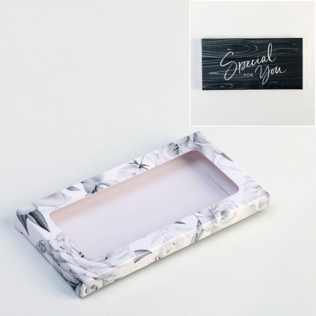 Chocolate box, confectionery packaging, “flowers”, with a window, 17.3 x 8.8 x 1.5 cm