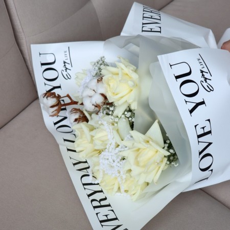 Flower film Two -way Packing "Love You", white, 56 x 56 cm-11