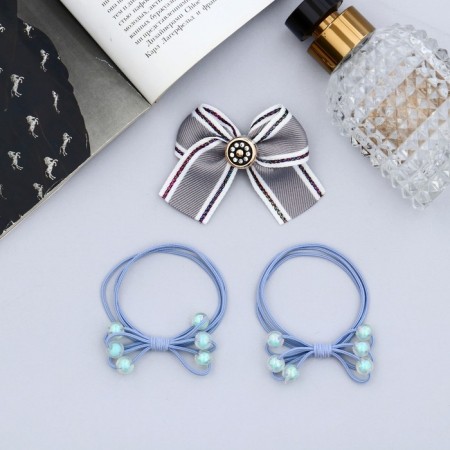 Hair set "Esther" (2 elastic bands, 1 clamp 4 cm) glamor stripes, mix-1