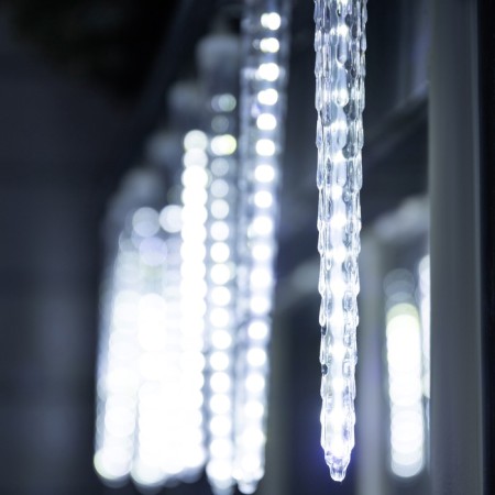 Garland "icicles rhyflated" 2.5 × 0.3 m, IP65, transparent thread, 192 LED, white glow with a drain effect, 12 V effect-2