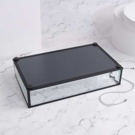 Square organizer for storage, 1 section, glass, with a mirror base, 24 × 14 cm, transparent/black color-2