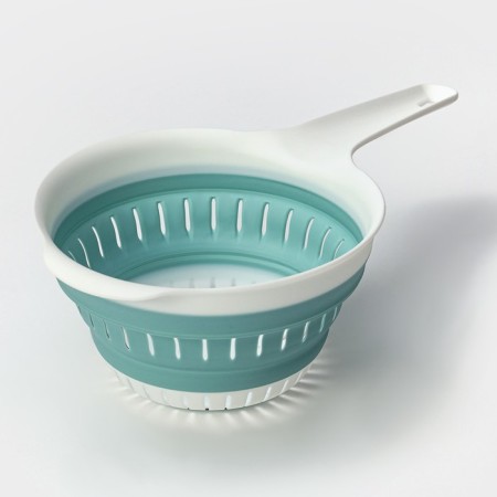 Folding colander with a flex handle, 1.3 l, 35.5 × 19 × 10.7 cm, sea wave color