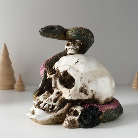 Souvenir Polystone Light "Skull with a snake" 19.5x14.5x17.5 cm-4