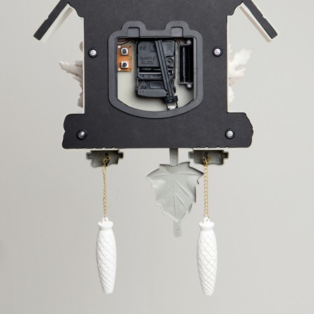 Watching clock, series: pendulum, "castle with birds", smooth move, 63 x 8 x 32 cm, white-2