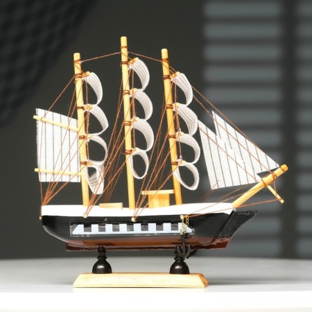 Souvenir Small Small “Three -Mature”, black sides with a white strip, white sails, 20 × 5 × 19 cm-7