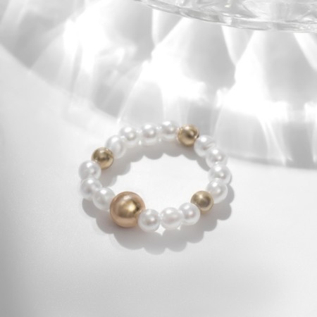 Ring "Ball", white color with gold, 17 size