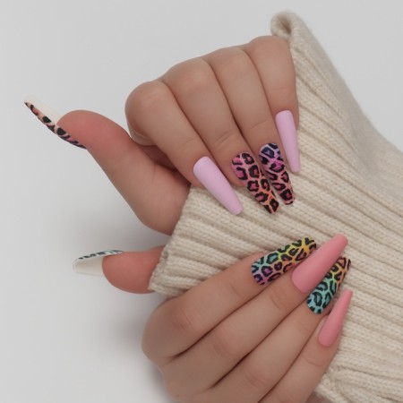 Follow nails "Bright leopard", 12 pcs, with adhesive plates, ballerina form, multi -colored-9