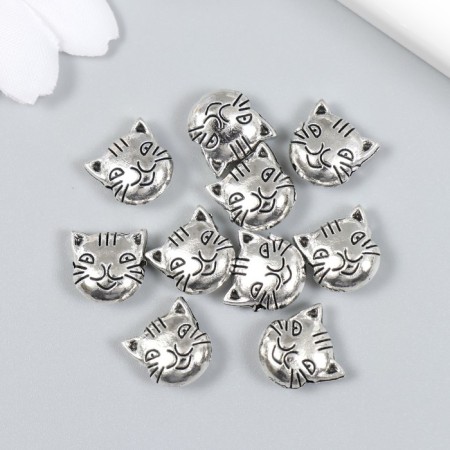 Bead for creativity Metal "Cat" set 10 pcs silver 1.1x1.1 cm-1