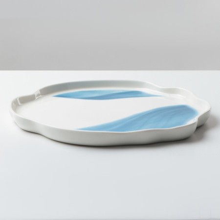 Board ceramic uneven edge "Divorces", 27 cm, white-blue color-4