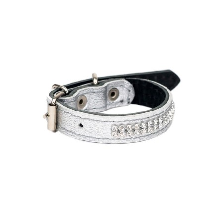 The collar is two-layer leather with rhinestones, width 1.5 cm, Osh 17-27 cm, silver-3