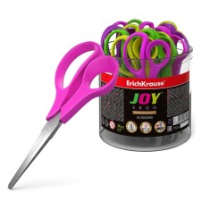 Children's scissors 14 cm, Erichkrause Joy Ergo, in a glass, with rounded ends of blades and ruler, mix