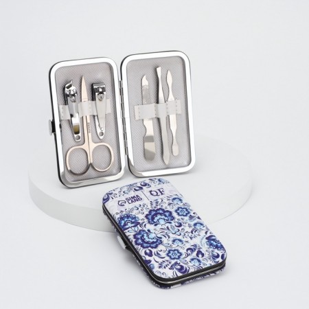 The manicure set "Gzhel", 6 items, in the case, blue, white-2