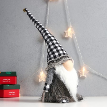 Interior light doll "Santa Claus in a gray checkered cap" 52x15x14 cm-1