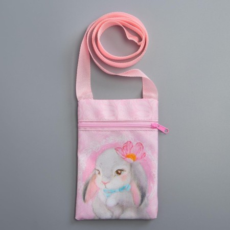 Gift set for the girl "Bunny", bag, brooch, pink color-2
