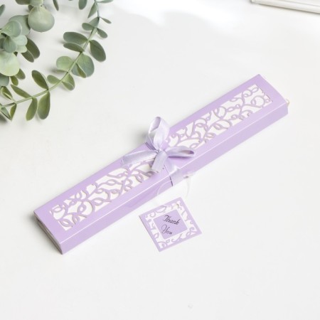 Fan bamboo, textiles h = 21 cm bend, with a brush "flowers" in a box, white-lilac-4