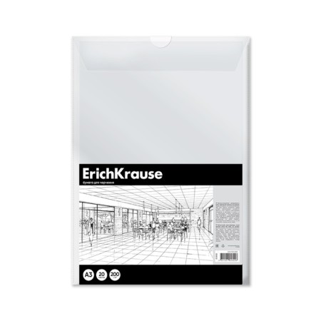A3 drawing paper, 20 sheets, block 200 g/m², Erichkrause "Art", without a frame, in a plastic folder