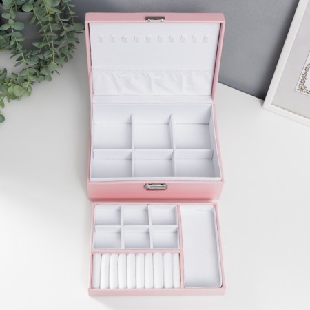 Casket to the leatherette for jewelry "Pink matte" 9x23x17 cm-4