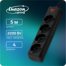 Luazon Lighting network filter, 4 sockets, 5 m, 2200 W, 3 x 0.75 mm2, 10 A, 220 V, black