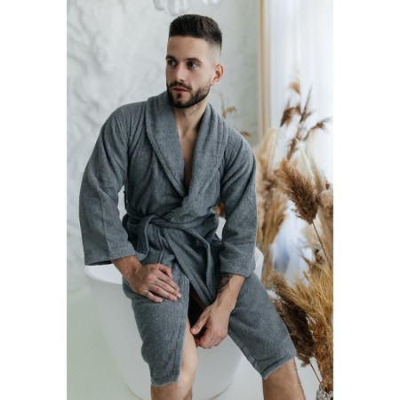 Tainted male bathrobe, size 46, gray color-8