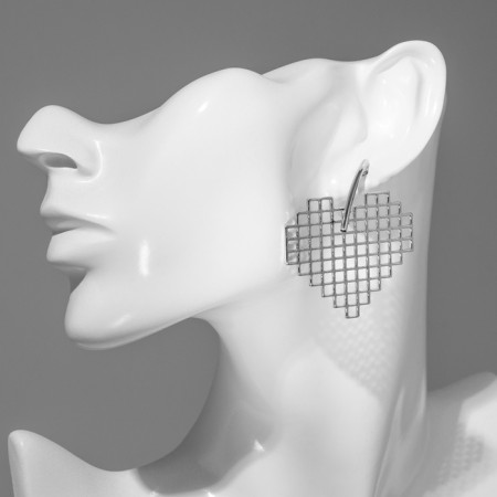 Earrings Metal "Heart" techno, silver color-2