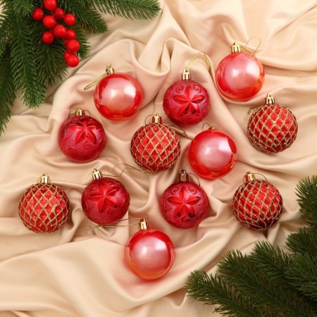 Set of balls plastic D-6 cm, 12 pcs "Melody" of the edge, red