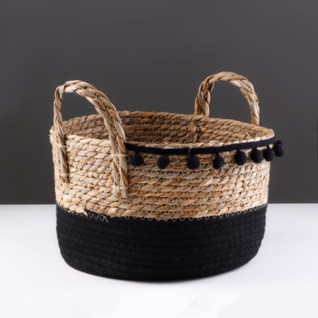 Storage basket "Colombia", with handles, 28 x 28 x 17 cm, natural, black