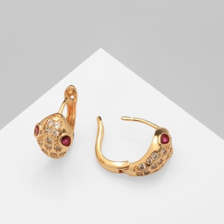 Earrings with rhinestones "Snake" obsession, white color in gold-1