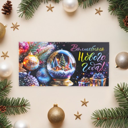 The envelope for the money "Magic New Year!" Glitter, Congrev, Ball, 17 x 8 cm-1
