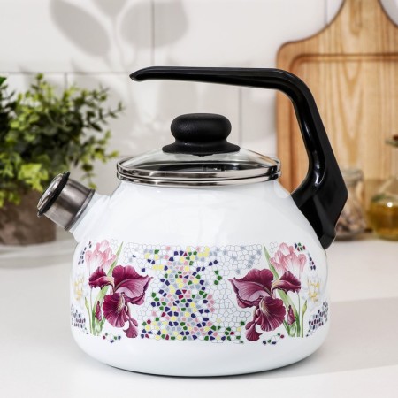 A kettle with a whistle "Mosaic", 3 l, a fixed handle, white color, induction