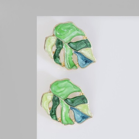Earms enamel "Leaves" monsters, green color in gold