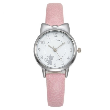 Women's watch "cat", d-2.8 cm, pink strap