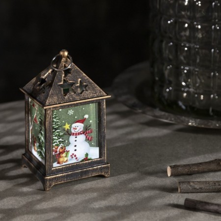 LED figure "Lantern with a snowman" 6 × 13 × 6 cm, plastic, batteries AG13x3, glow warm white-1