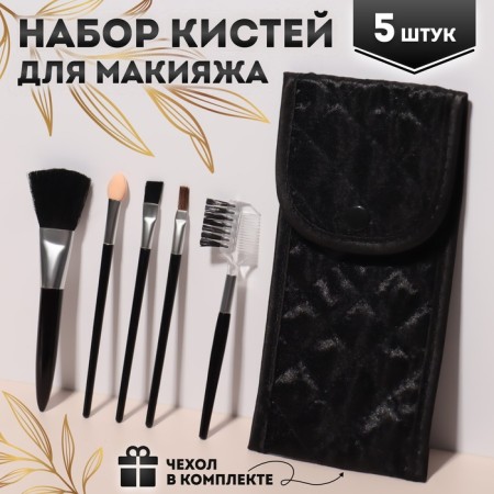 A set of makeup brushes "Compact", 5 items, a case with a mirror, black color