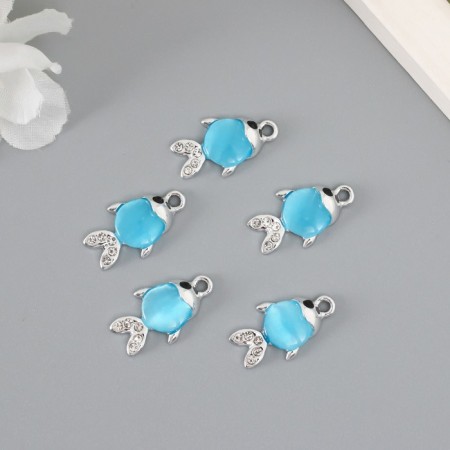 Decor for creativity metal, rhinestones "fish" blue 2.2x1.2 cm-2