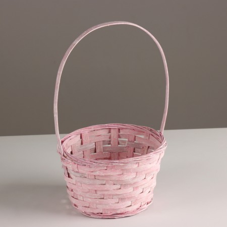 Wicker basket, d16x10xh32cm, pink, bamboo