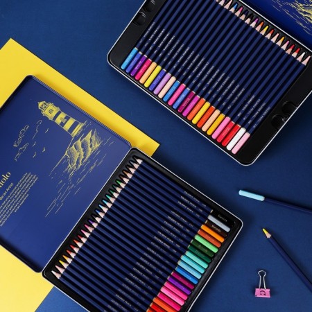Pencils are artistic 48 colors, Finenolo, 3.8 mm, hexagonal, in a metal pencil case-11