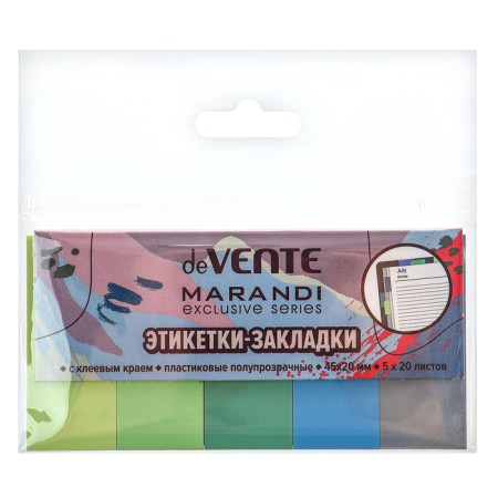 Bookmarks with adhesive edge are plastic, 20 x 45mm, 5 colors x 20 sheets, Devente Marandi Blister, 2011206