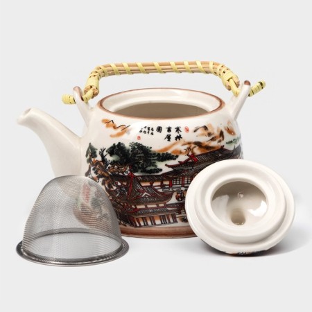Keramic teapot keramic with metal sieve "Landscape", 600 ml-1