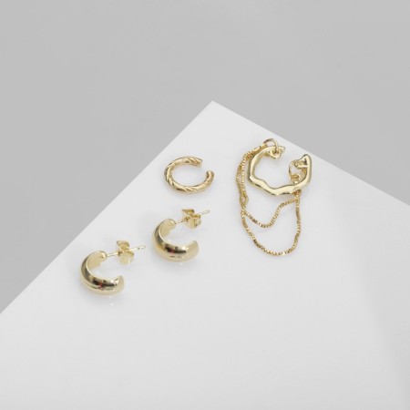 Set of earrings and cafs "Classic", color gold-1