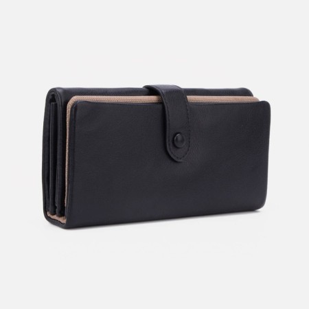 Women's wallet on the button, black color