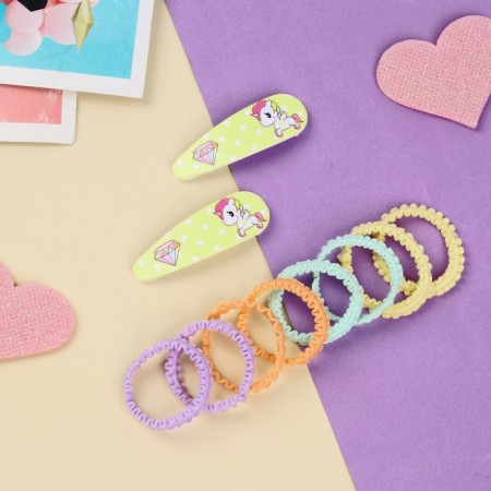 Hair set "Ray" (2 invisibility-5 cm, 8 elastic bands-3 cm) unicorn, mix-1