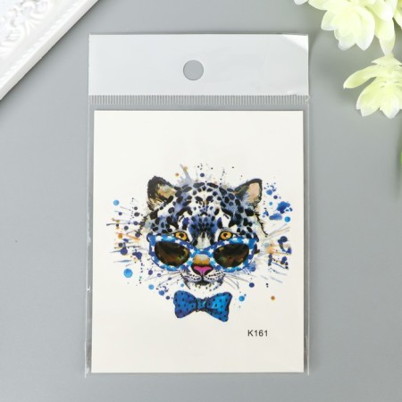 Tattoo on the body color "Leopard with glasses" 10x8 cm-1