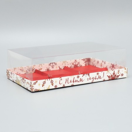 Box for musical cakes “Happy New Year!”, Snowflakes, 27 x 17.8 x 6.5 cm, New Year-1