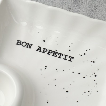 Ceramic dish with bon appetit sauce, 18.6 x 17.5 x 4 cm, white color-1